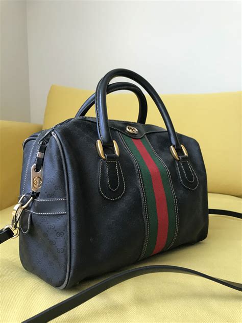 gucci black leather boston bag|gucci boston bag used.